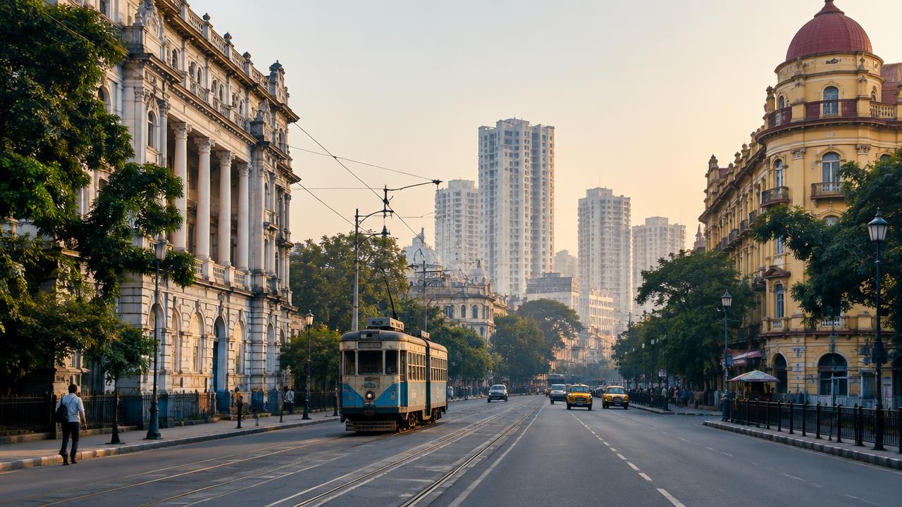 Kolkata street with a tram, heritage buildings and residential towers, a city where Phlebify is expanding collection coverage
