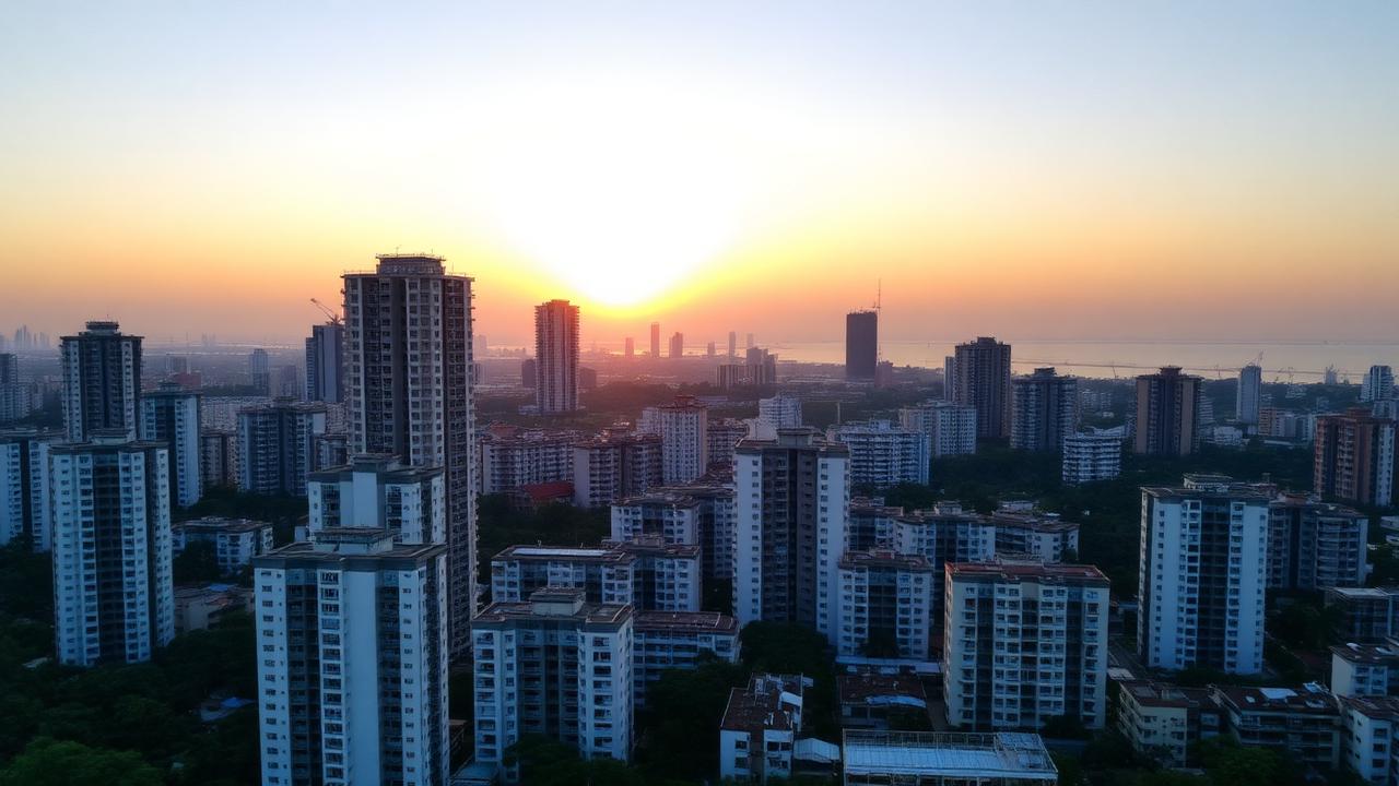 Mumbai residential high-rise skyline at sunset, an area served by Phlebify home collections